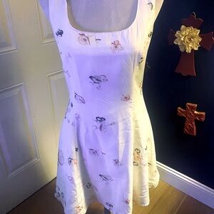 Vintage Newport News White and Pink Floral Dress with Criss Cross Back